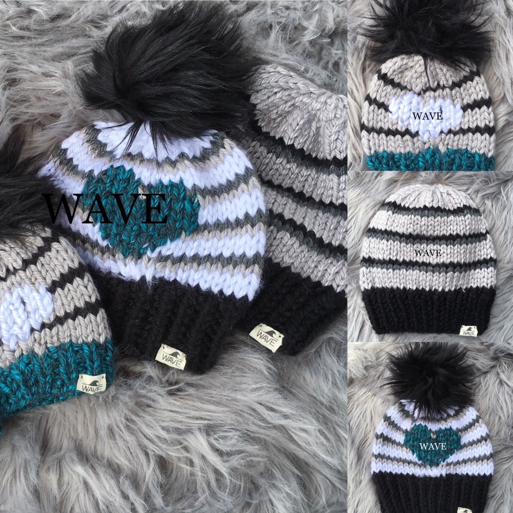 Fluffy pom beanies -custom designed matching